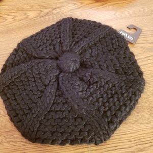 Fossil Knit Beret NWT Black Color